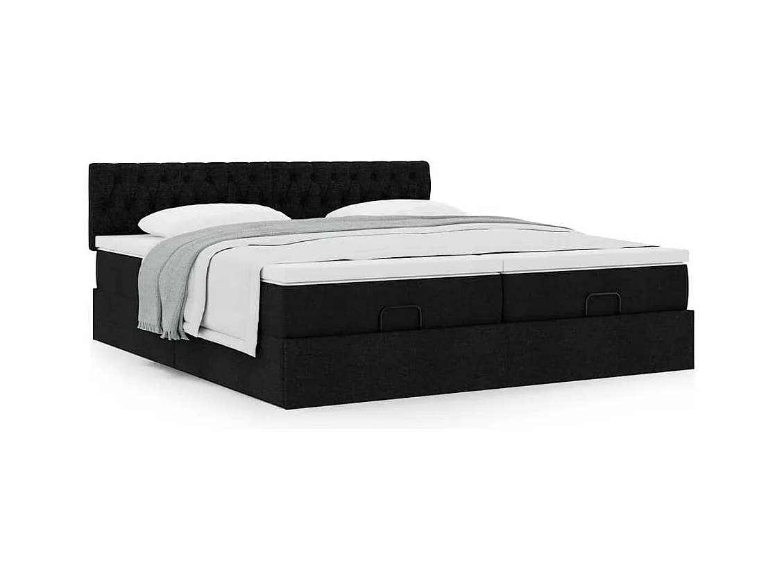 Estrutura de cama otomana com colchões tecido preto