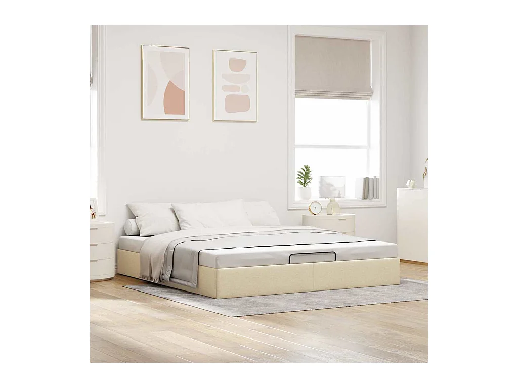 Estrutura cama otomana sem colchão 160x200 cm tecido cor creme