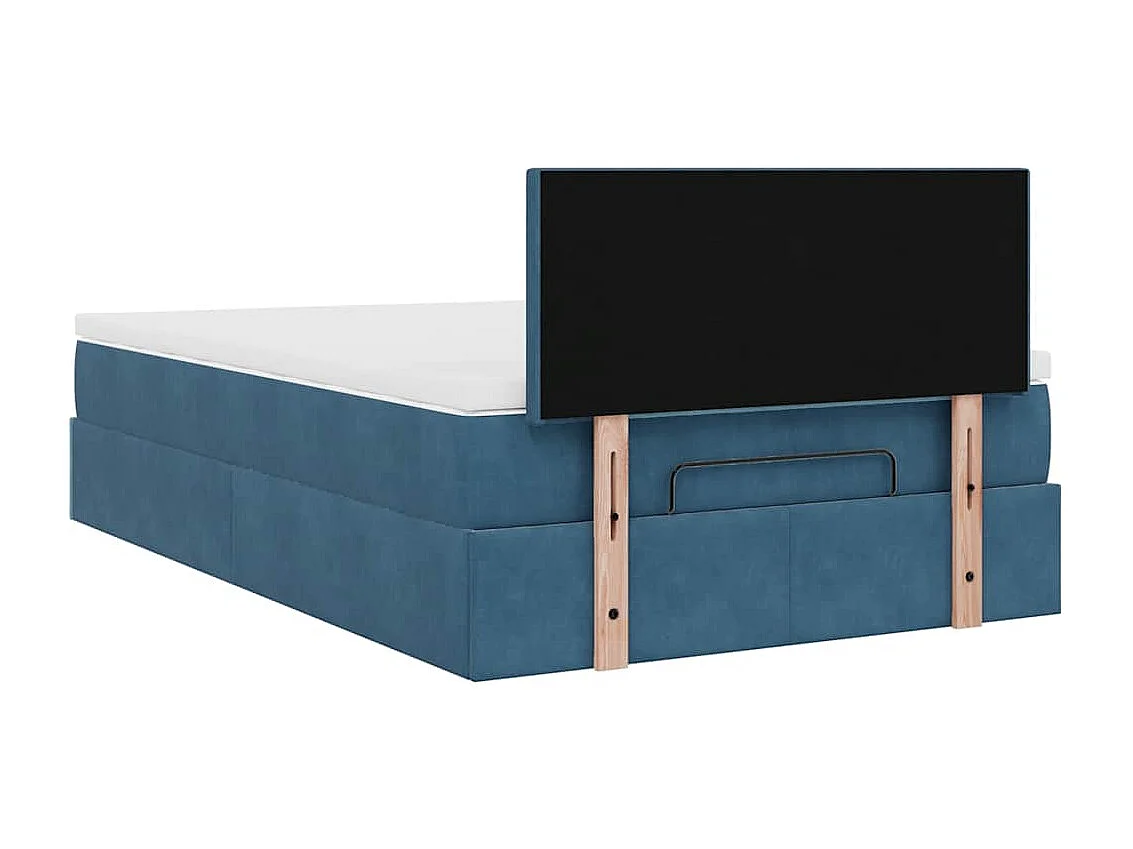 Estructura de cama otomana colchón terciopelo azul oscuro