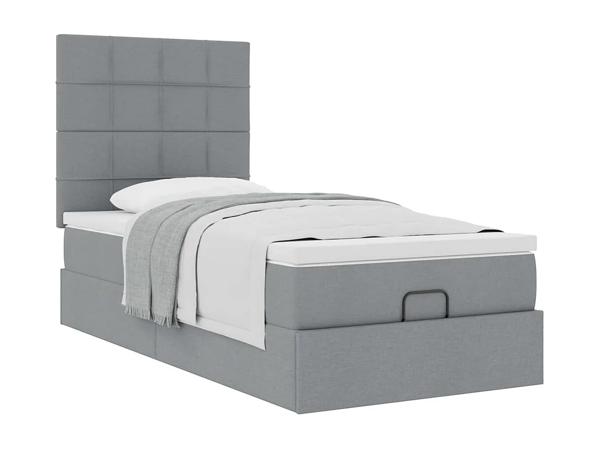 Cadre de lit ottoman et matelas gris clair 100x200 cm tissu
