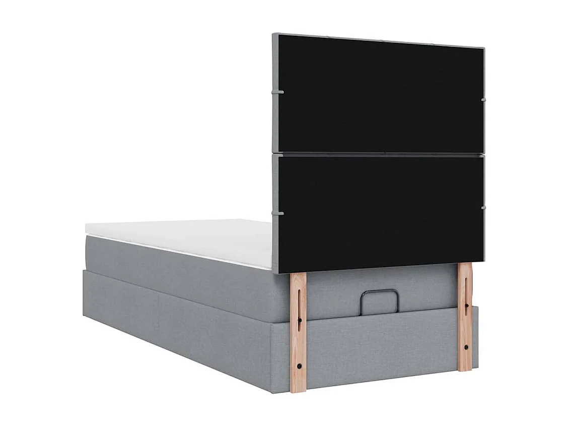 Cadre de lit ottoman et matelas gris clair 100x200 cm tissu