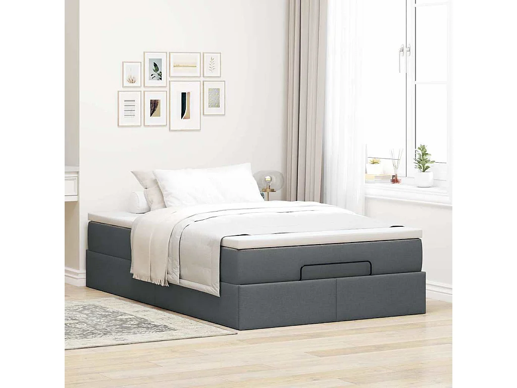 Cadre de lit ottoman avec matelas gris foncé 120x190 cm tissu
