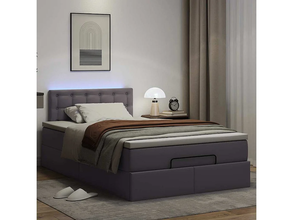 Cadre de lit ottoman avec matelas gris 120x190 cm similicuir