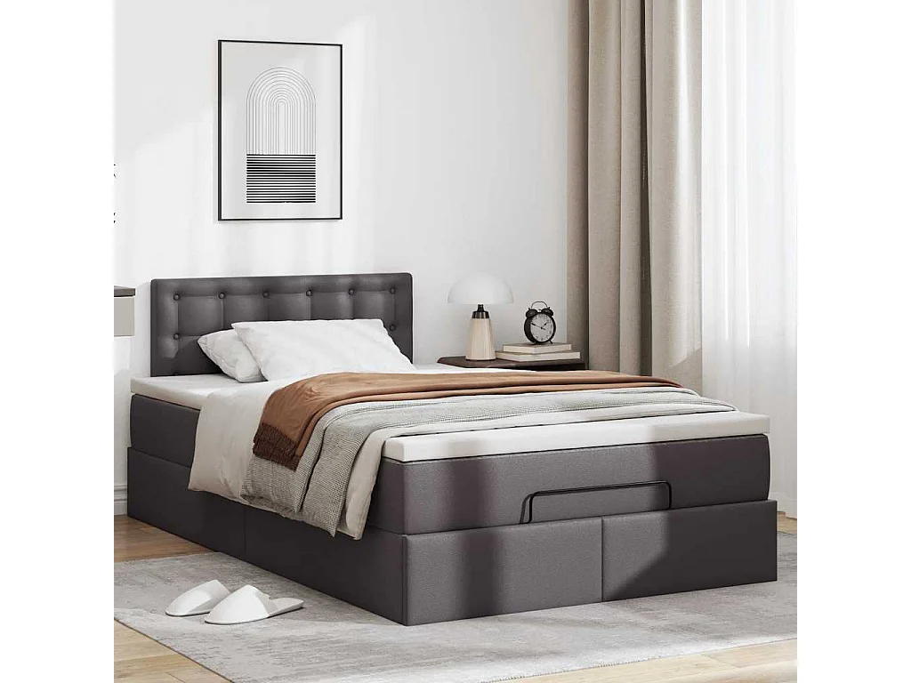 Cadre de lit ottoman avec matelas gris 120x190 cm similicuir