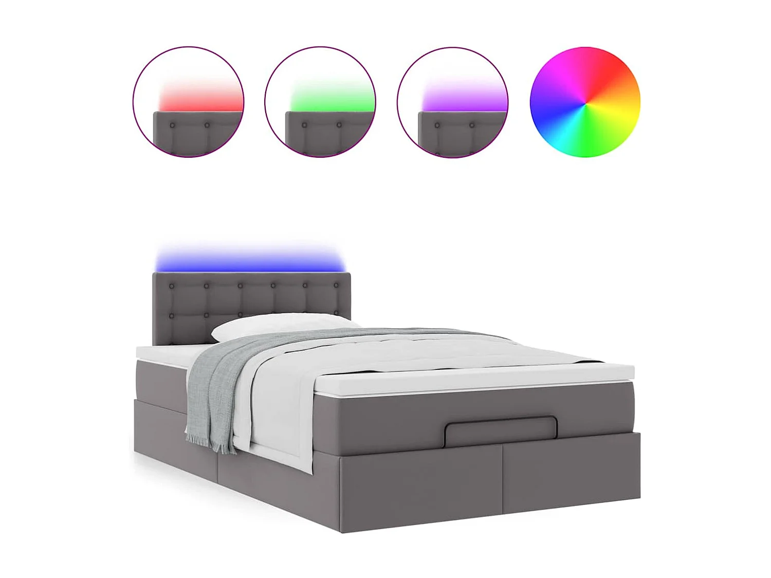 Estructura cama otomana colchón gris 120x190 cm cuero sintético