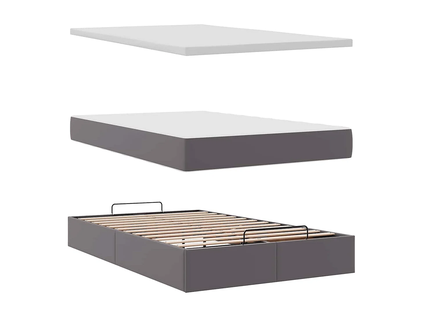 Estructura cama otomana colchón gris 120x190 cm cuero sintético