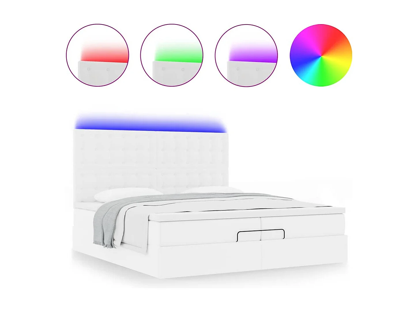 Estrutura de cama otomana com colchão branco couro falso