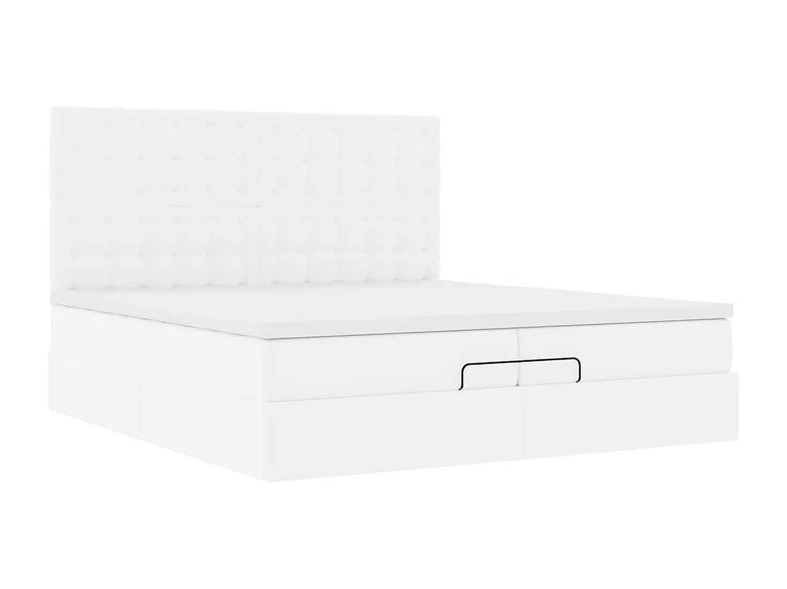 Estrutura de cama otomana com colchão branco couro falso