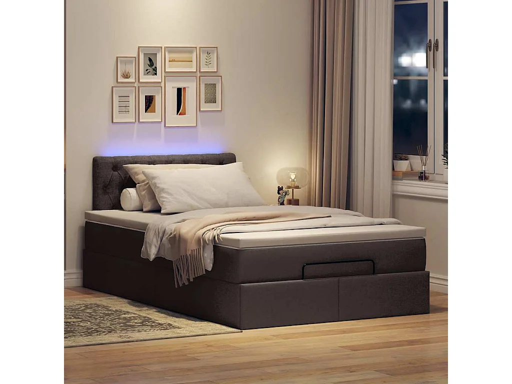 Cadre de lit ottoman avec matelas marron foncé 120x190 cm tissu