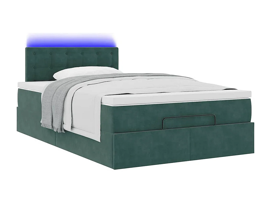 Cadre de lit ottoman avec matelas vert foncé 120x200 cm velours