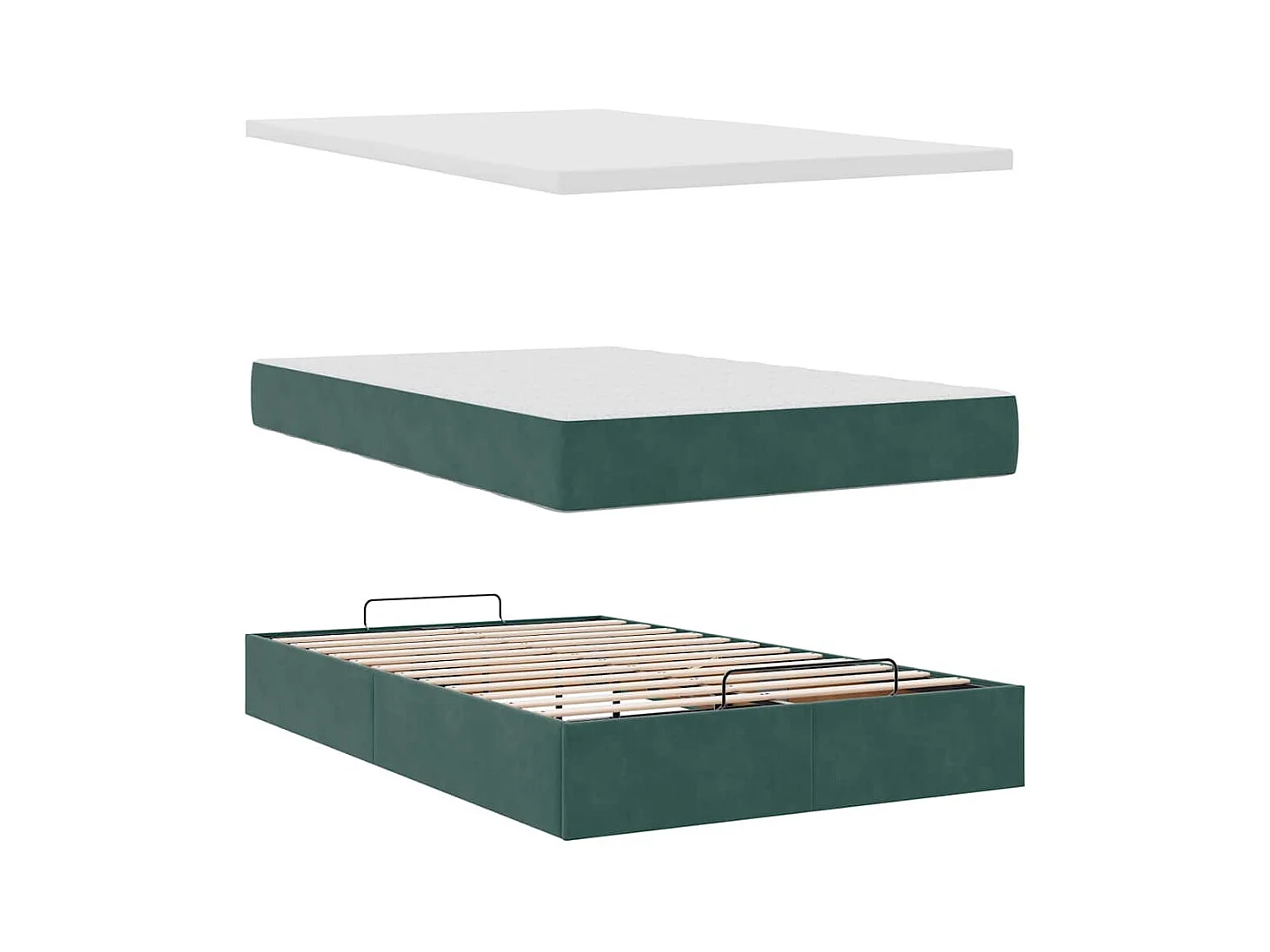 Cadre de lit ottoman avec matelas vert foncé 120x200 cm velours