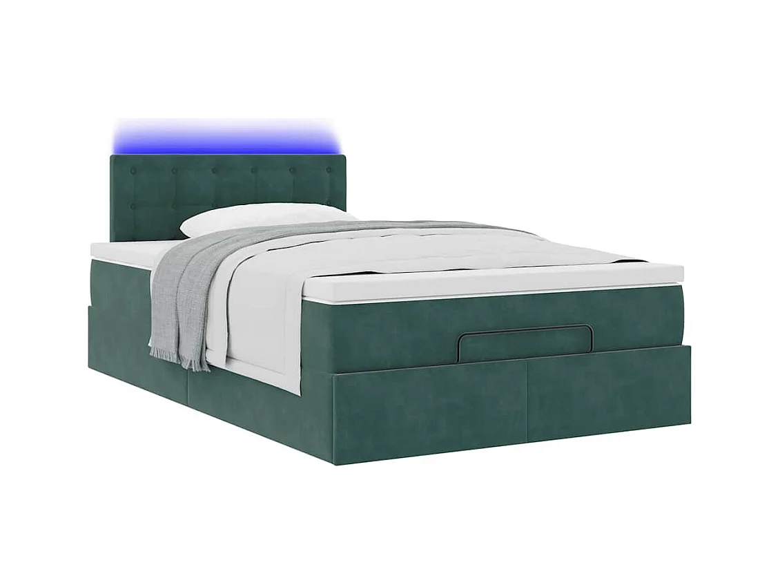 Cadre de lit ottoman avec matelas vert foncé 120x200 cm velours