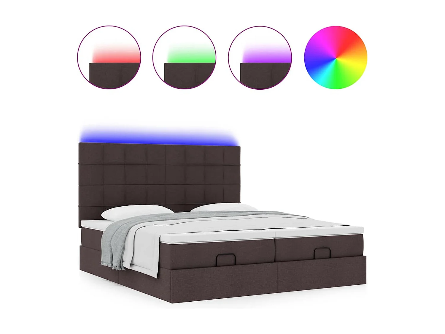 Ottoman bed met matrassen en LED's 200x200cm stof donkerbruin