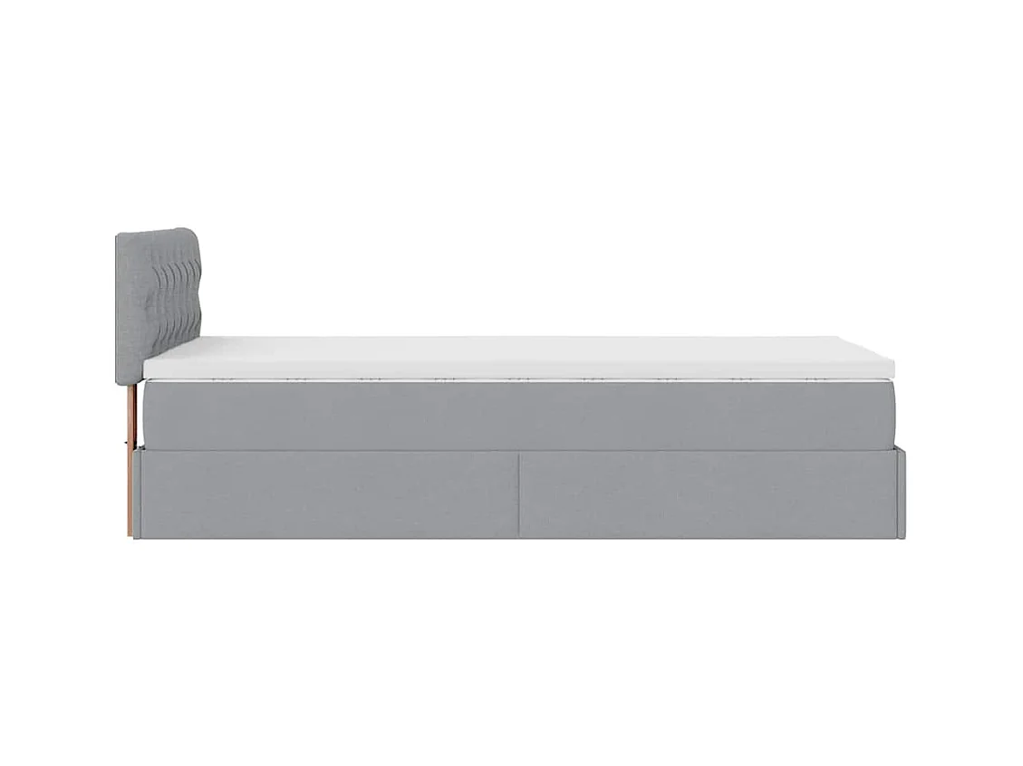 Cadre de lit ottoman et matelas gris clair 90x200 cm tissu