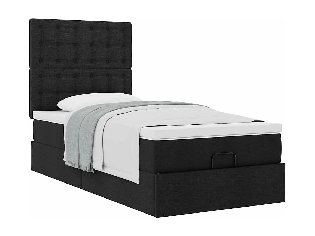 Cadre de lit ottoman avec matelas noir 100x200cm tissu