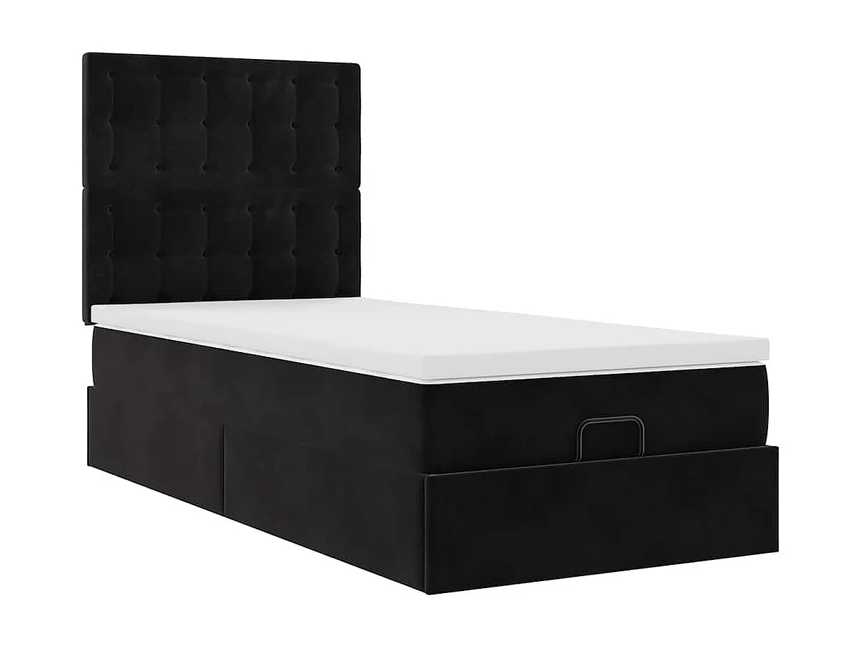 Cadre de lit ottoman avec matelas noir 80x200 cm velours