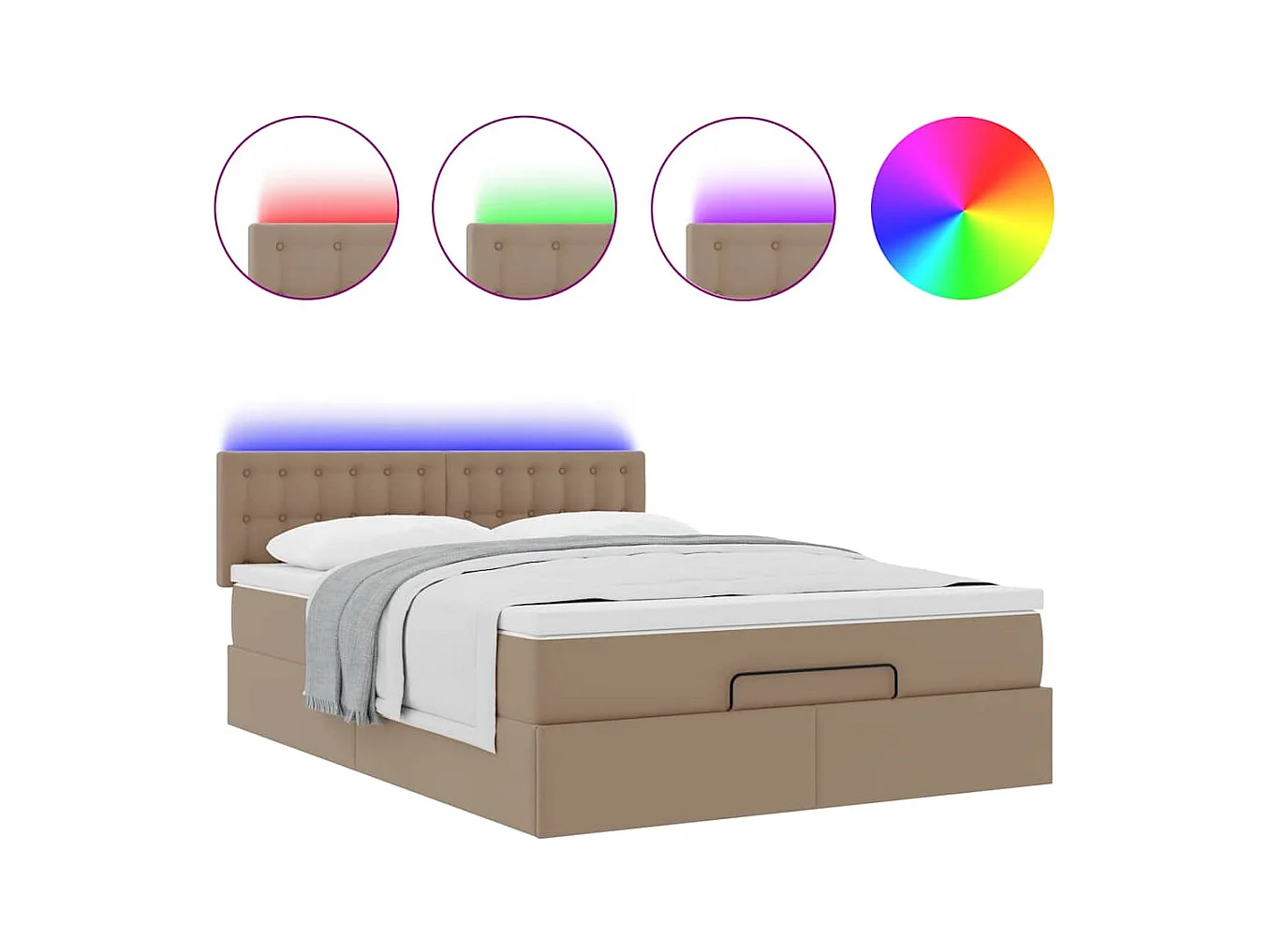 Cadre de lit ottoman et matelas cappuccino 140x190cm similicuir