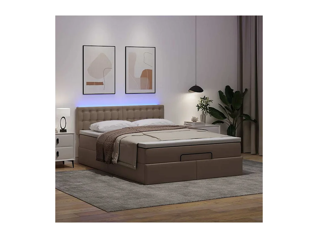 Cadre de lit ottoman et matelas cappuccino 140x190cm similicuir