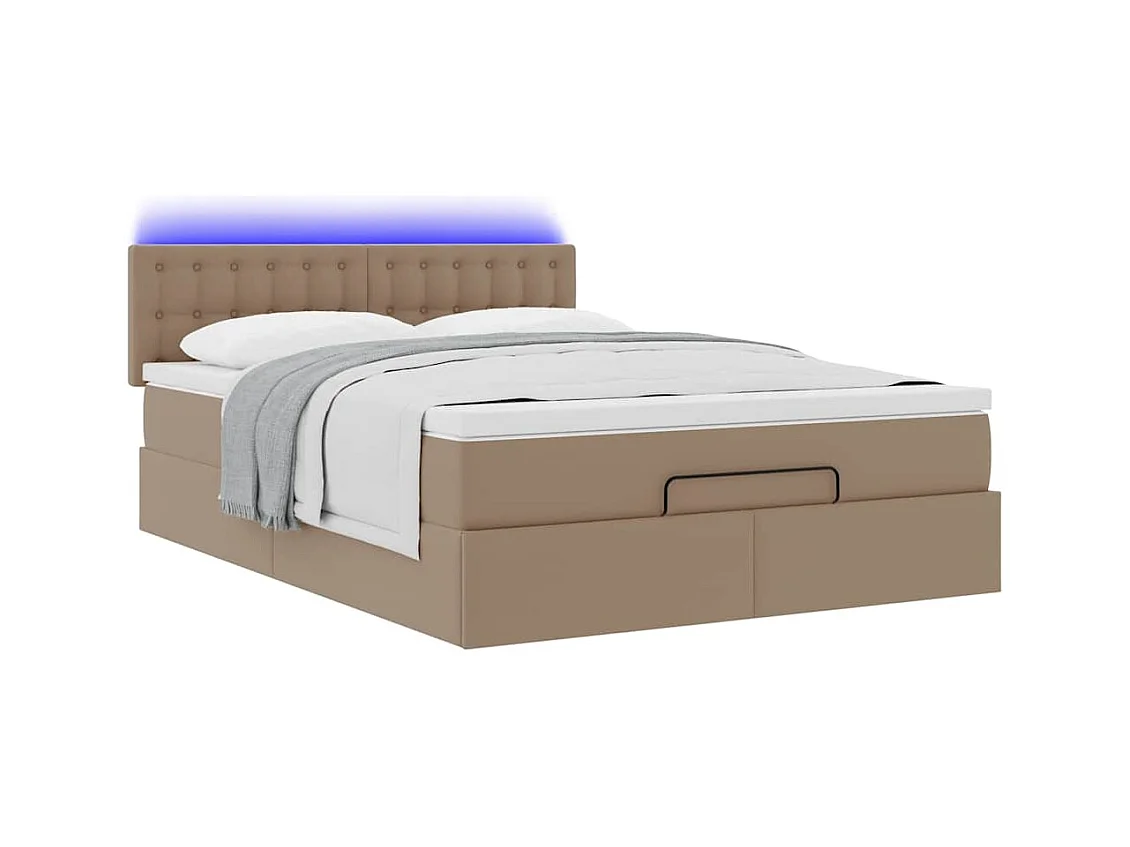 Cadre de lit ottoman et matelas cappuccino 140x190cm similicuir