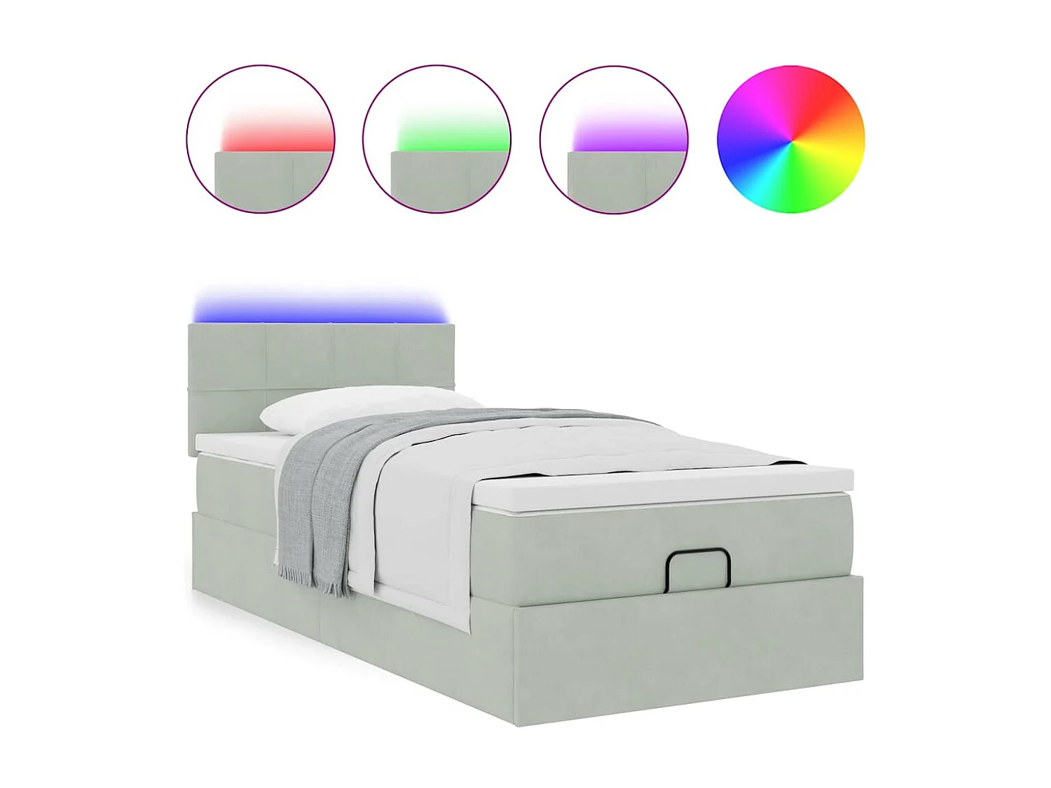 Estrutura cama otomana colchão 90x190 cm veludo cinzento claro