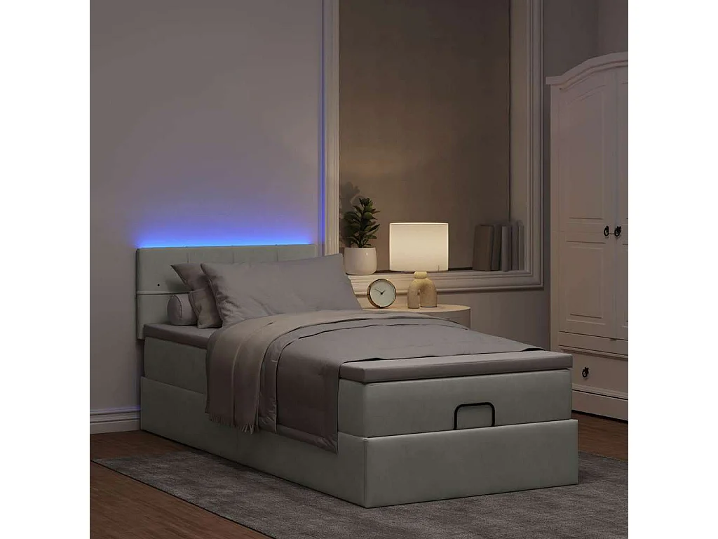 Estrutura cama otomana colchão 90x190 cm veludo cinzento claro