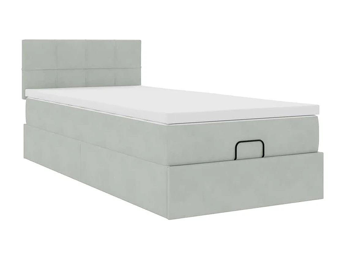 Estrutura cama otomana colchão 90x190 cm veludo cinzento claro