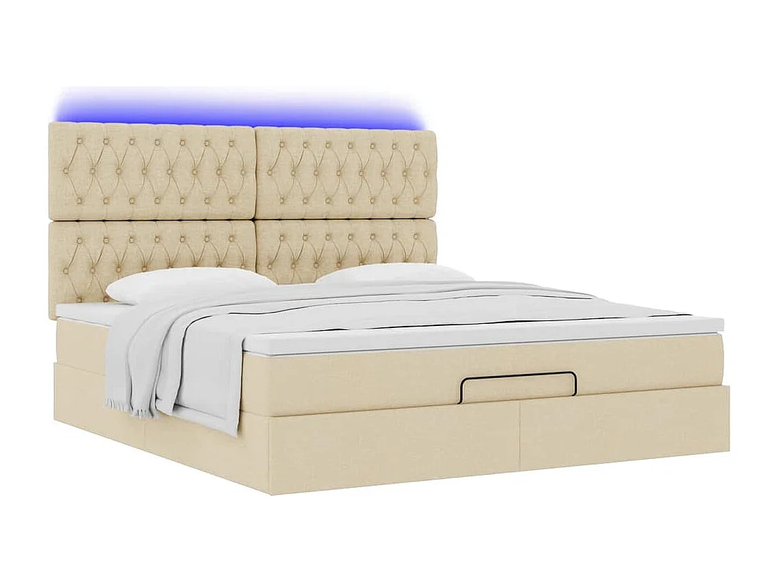Cadre de lit ottoman avec matelas crème 180x200 cm tissu