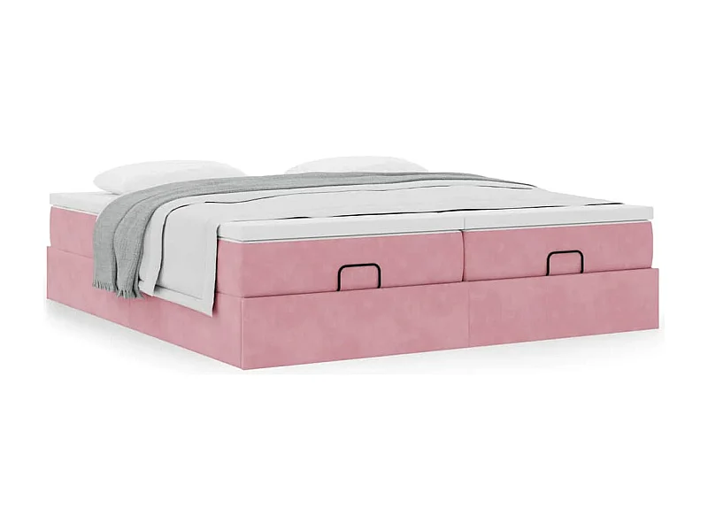 Cadre de lit ottoman avec matelas rose 160x200 cm velours