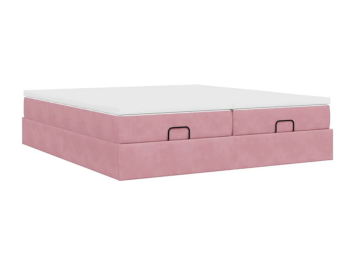 Cadre de lit ottoman avec matelas rose 160x200 cm velours