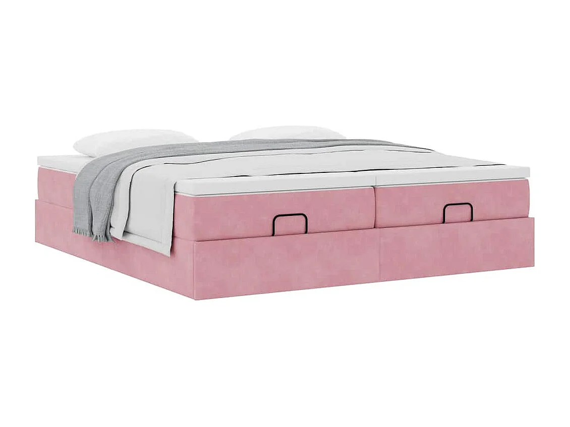 Estructura de cama otomana colchones terciopelo rosa 160x200cm