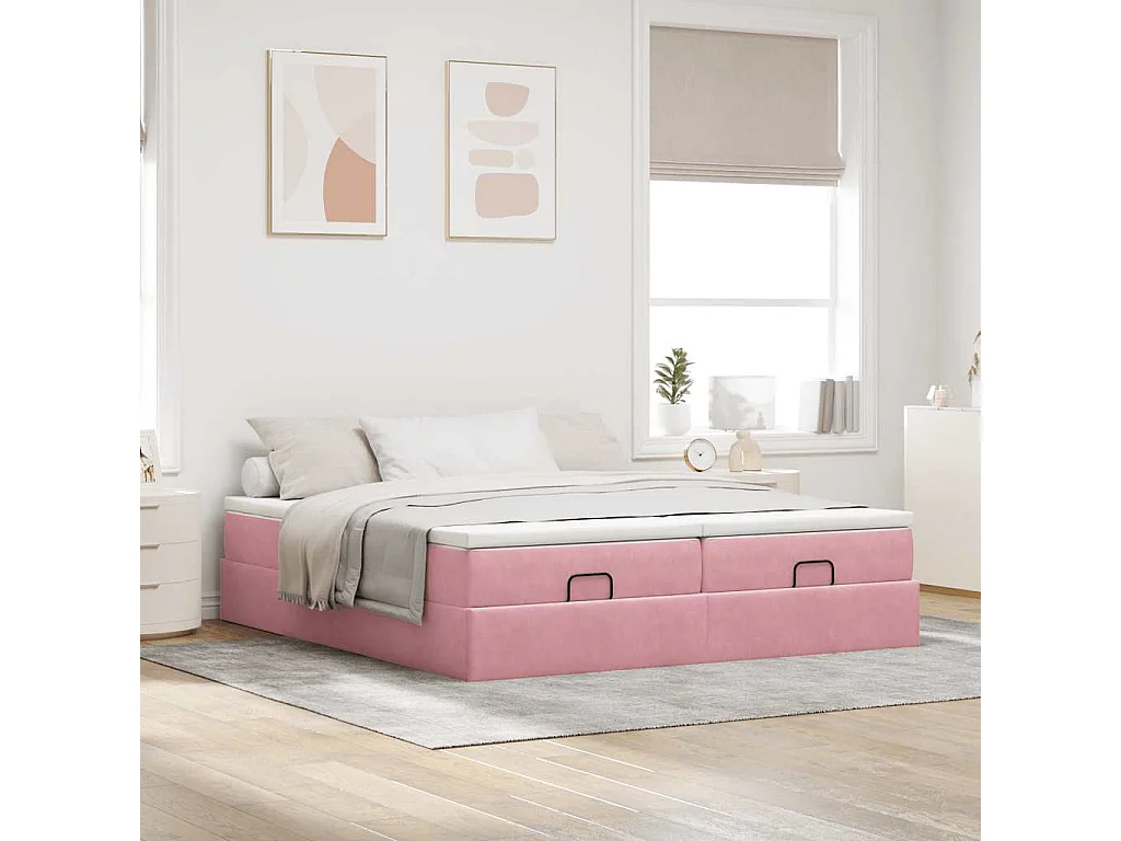 Estructura de cama otomana colchones terciopelo rosa 160x200cm
