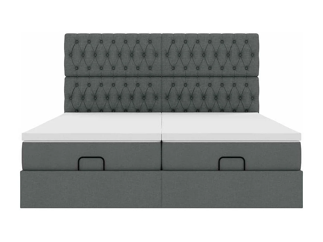 Estrutura de cama otomana com colchões tecido cinzento escuro