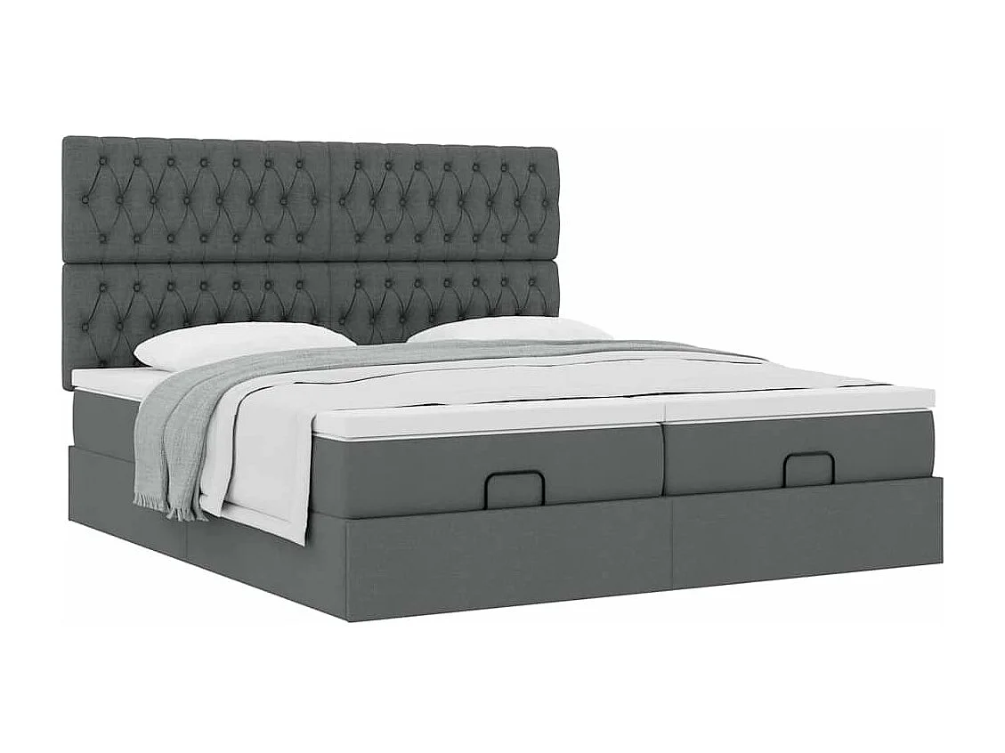 Cadre de lit ottoman avec matelas gris foncé 180x200cm tissu