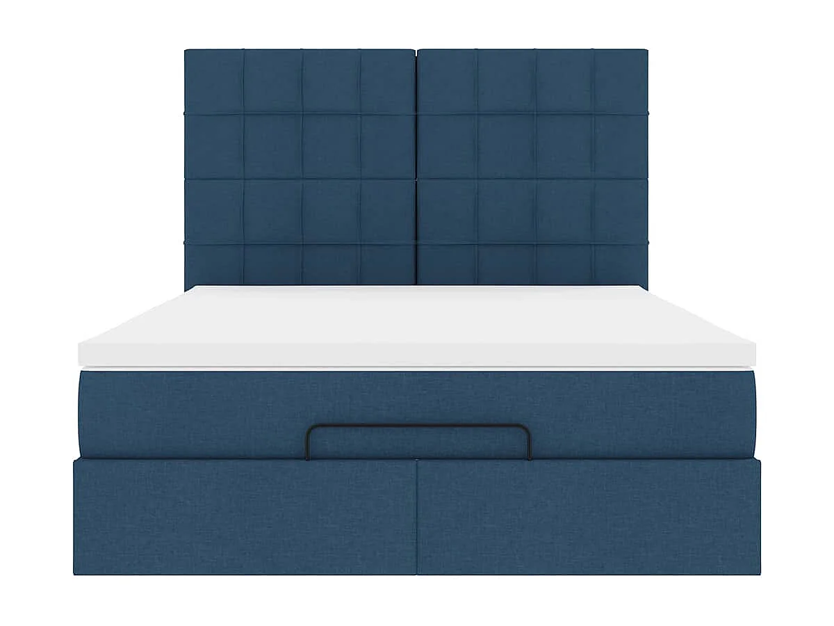 Estrutura de cama otomana com colchão tecido azul 140x200cm