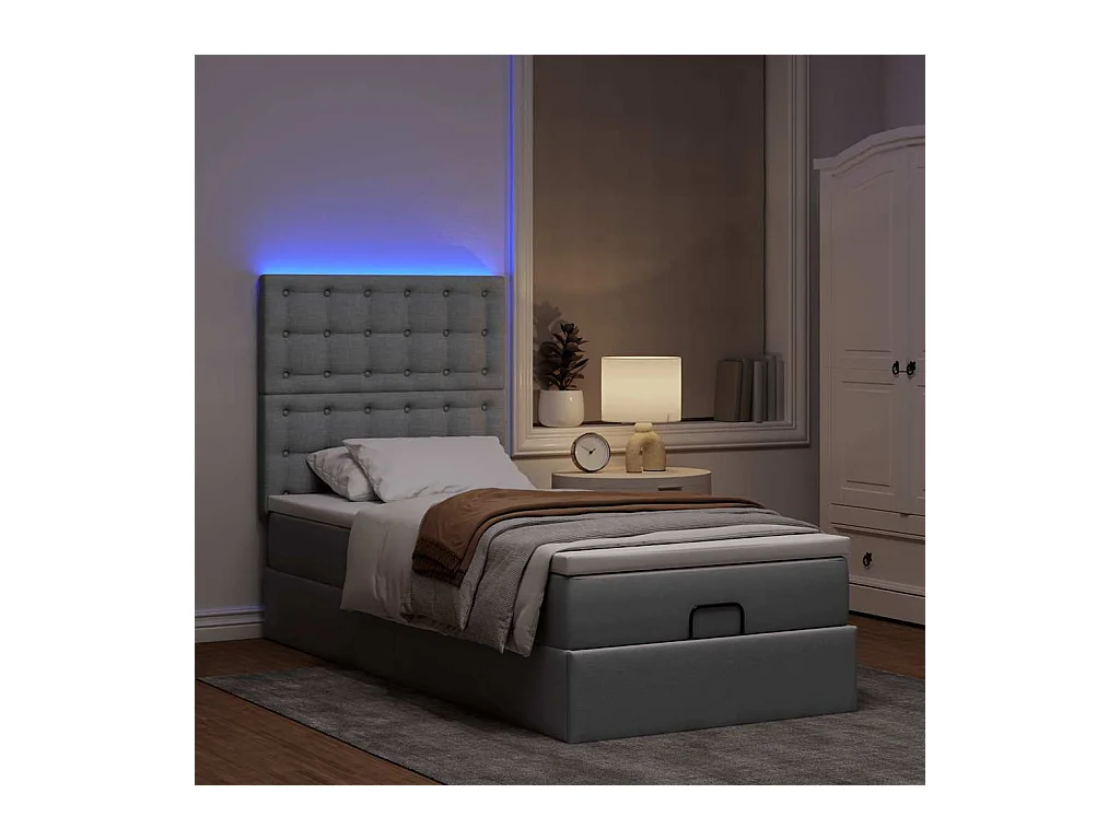 Cadre de lit ottoman et matelas gris clair 100x200 cm tissu