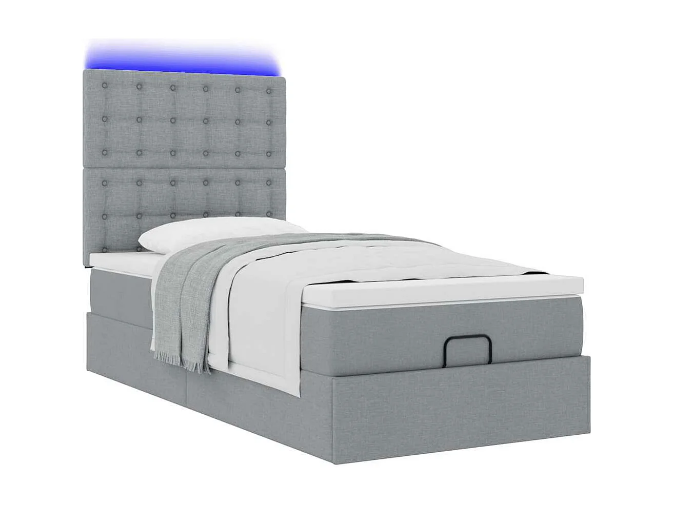 Estructura cama otomana con colchón tela gris claro 100x200cm