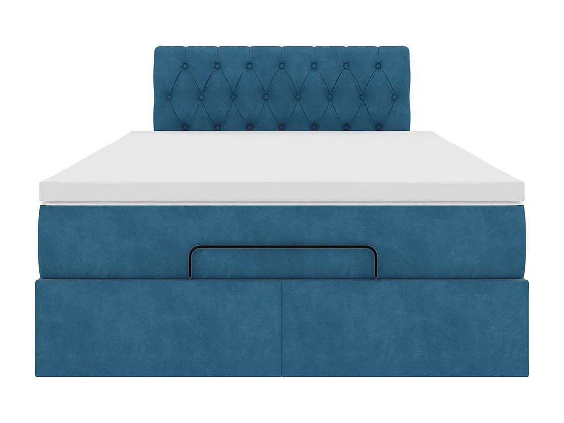 Cadre de lit ottoman avec matelas bleu foncé 120x200 cm velours