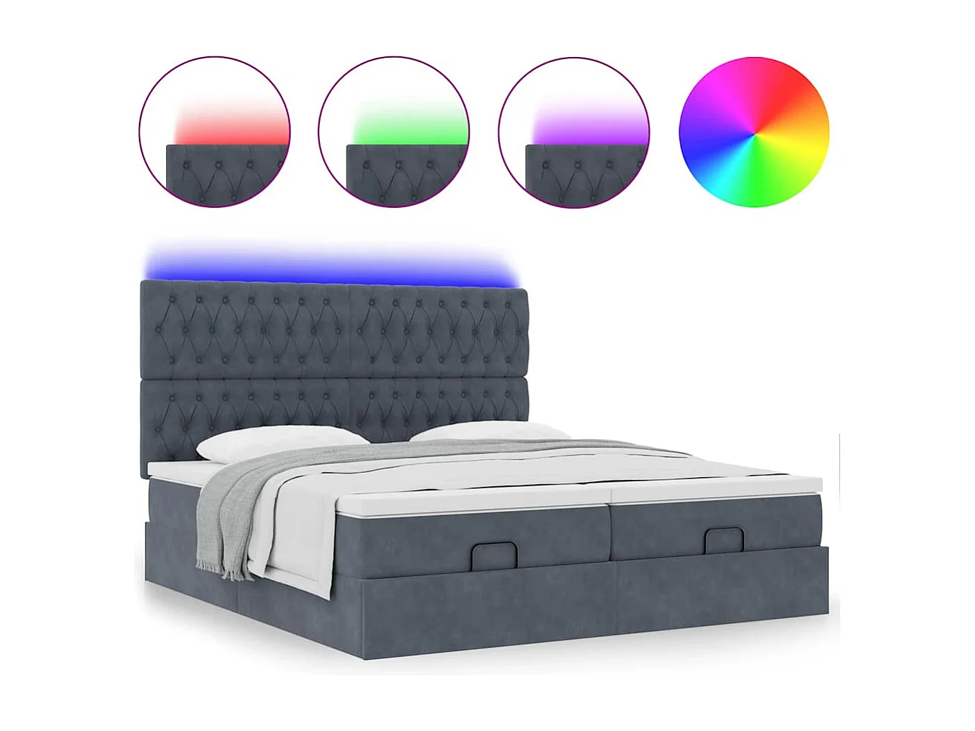 Cadre de lit ottoman avec matelas gris foncé 180x200cm velours