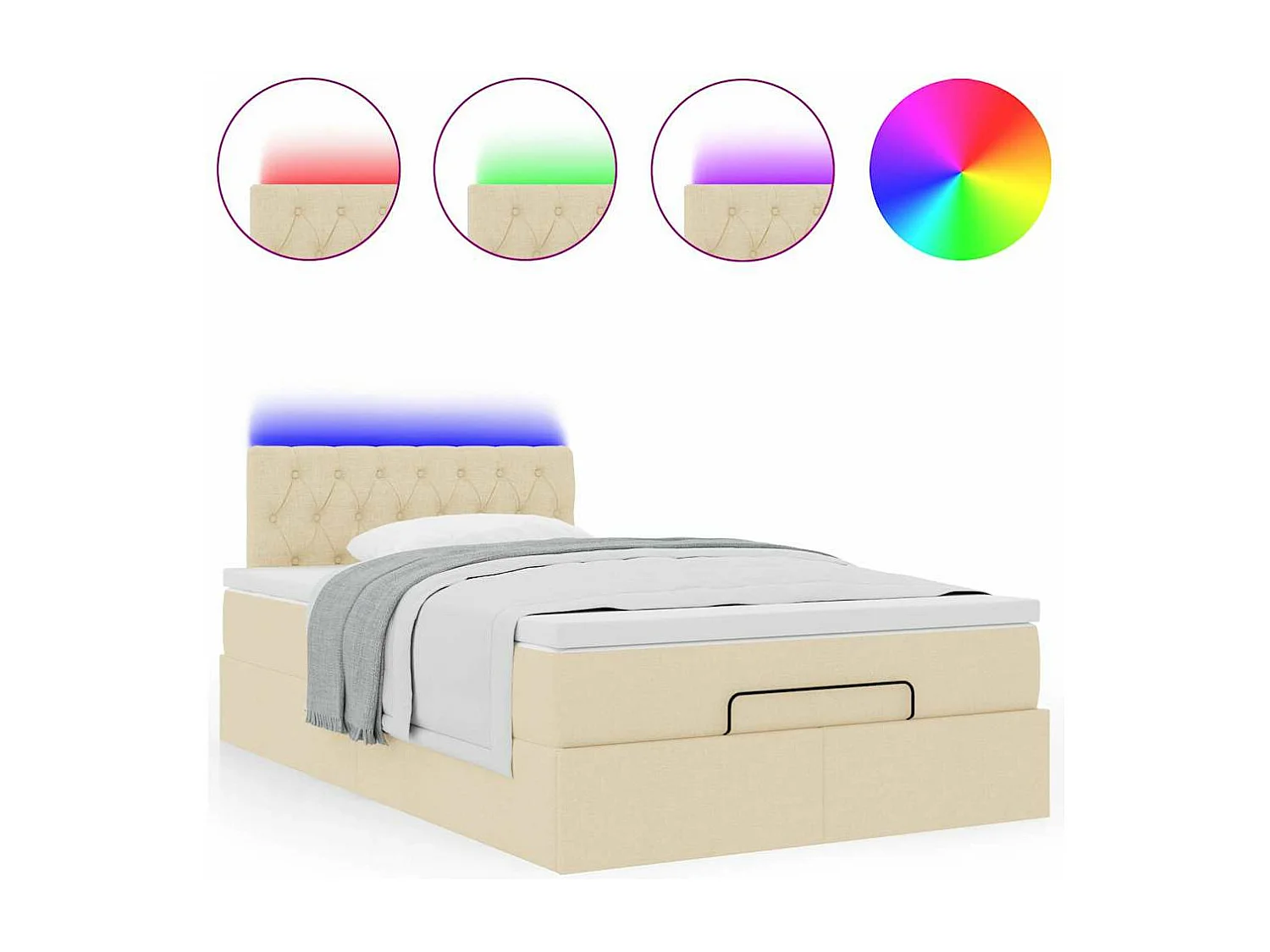 Cadre de lit ottoman avec matelas crème 120x190 cm tissu