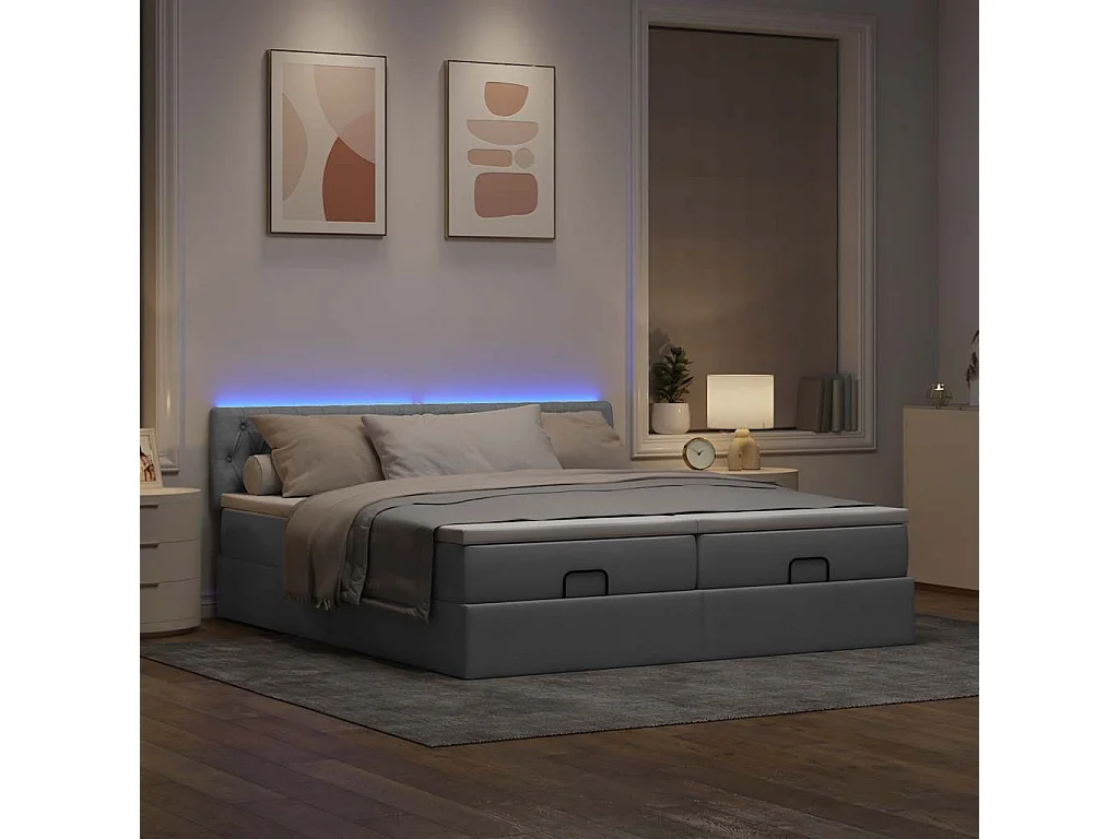 Estructura de cama otomana colchones tela gris claro 180x200cm