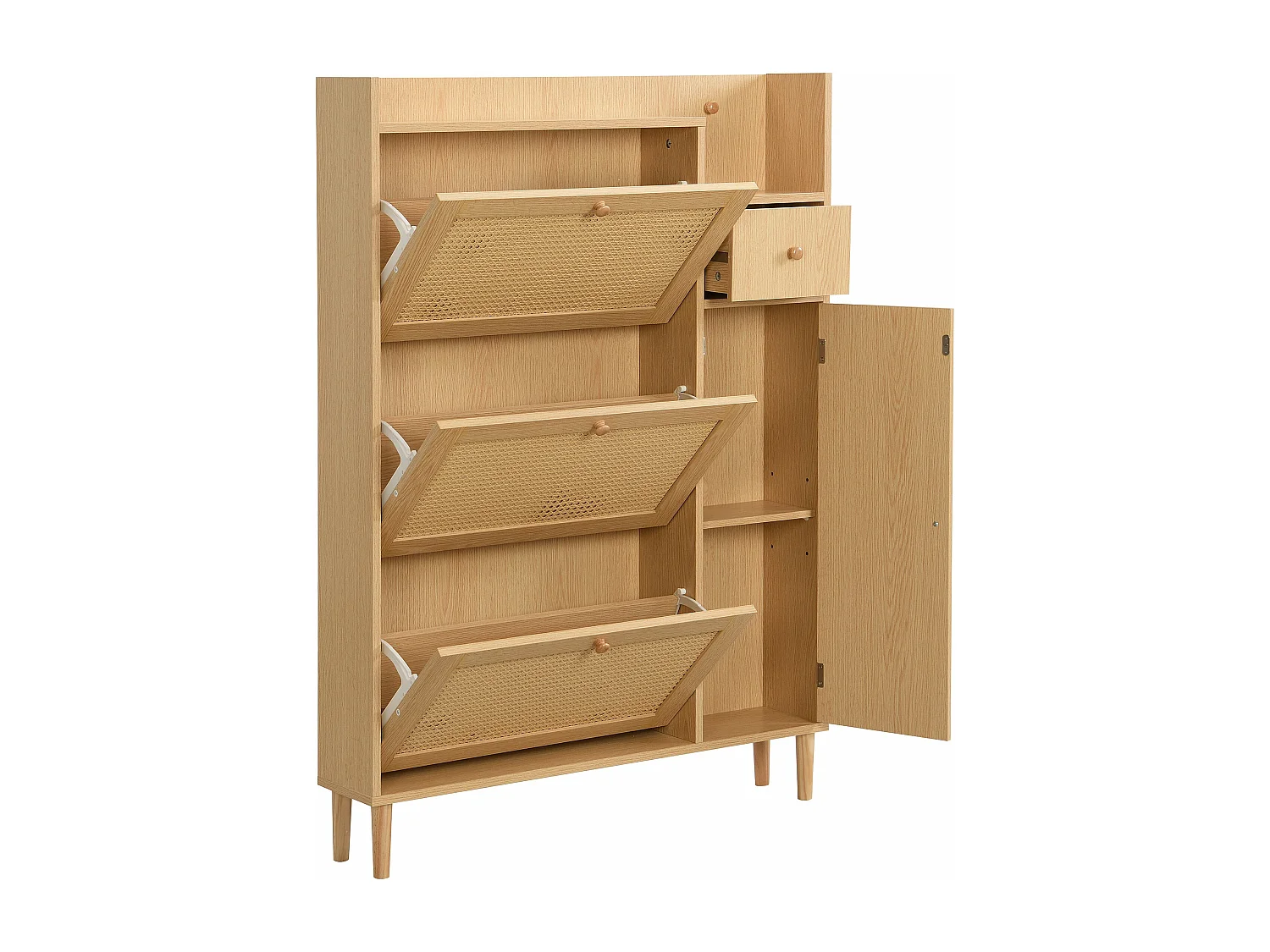 Meuble à chaussures en rotin avec 3 portes basculantes,d90cm×h125cm