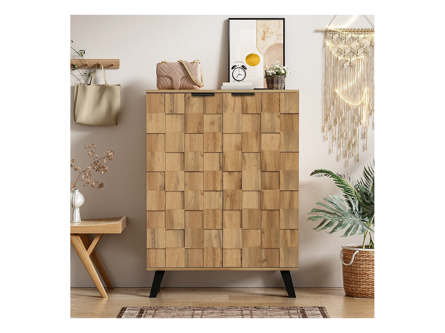 Schuhschrank mit 5 Fächern – 80,5 x 35 x 109,5 cm – verstellbare Einlegeböden – Spanplatte – Holzfarbe