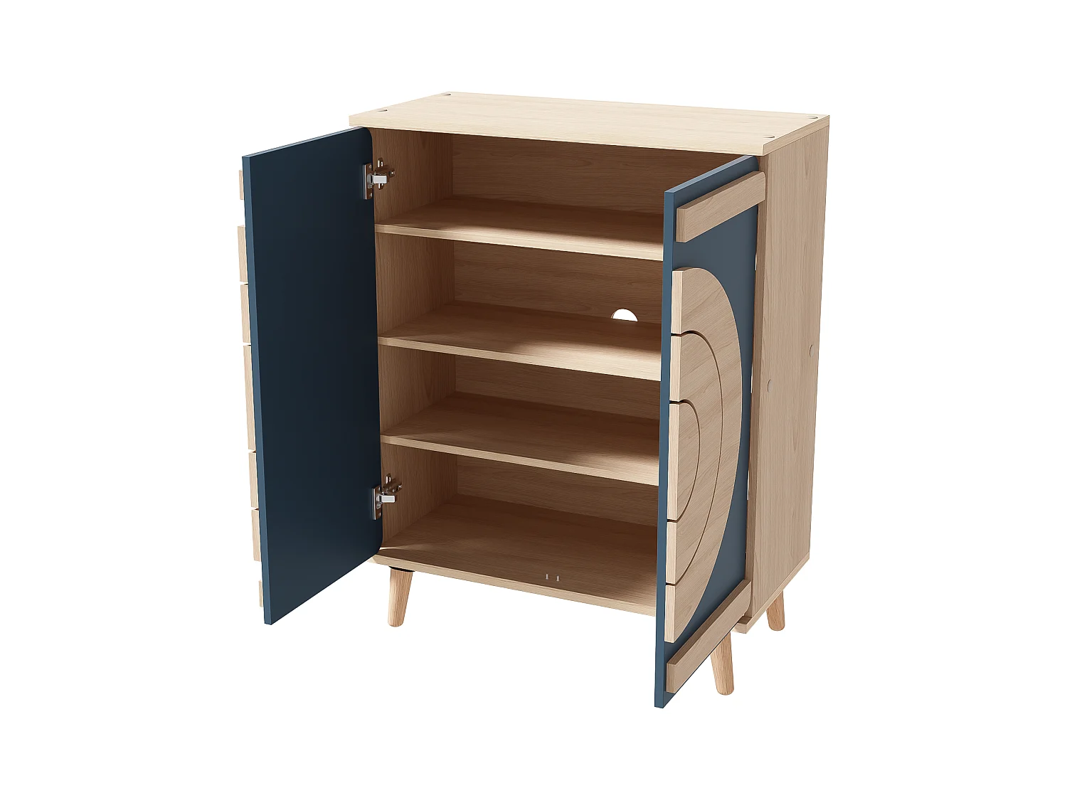 Meuble à chaussures avec 2 portes - 76 x 37 x 98,5 cm - Panneaux de particules - Design unique - Bleu gris et bois