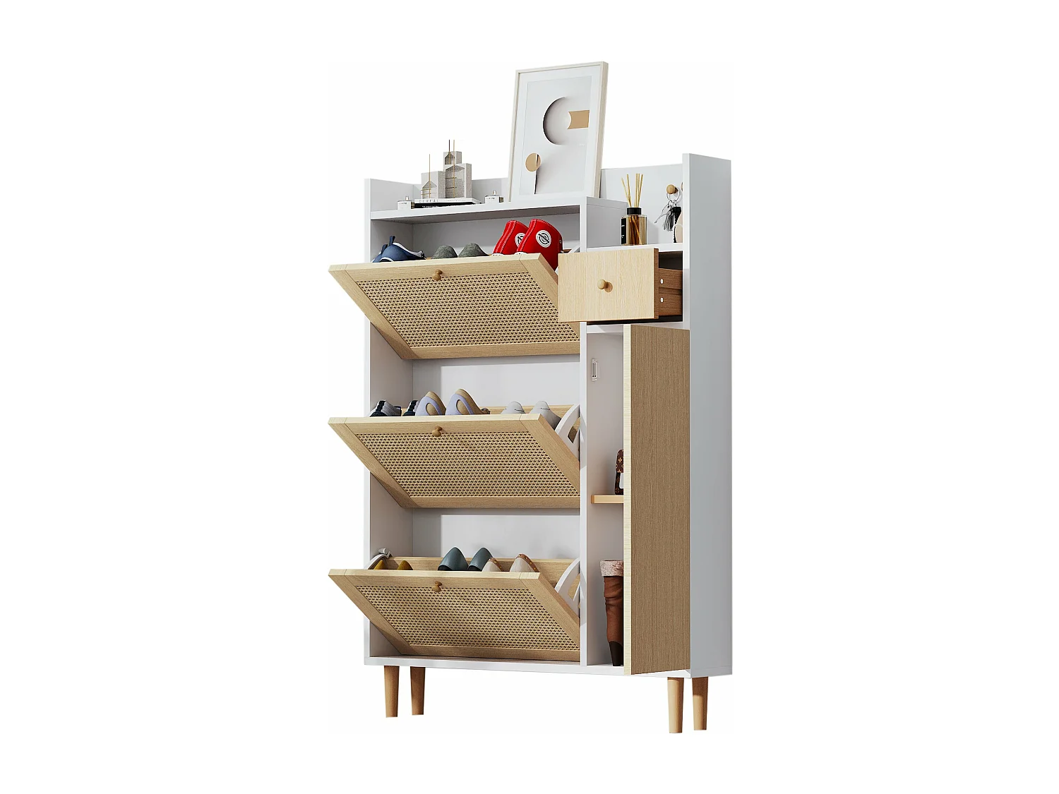 Meuble à chaussures en rotin peu encombrant,d90cm×h125cm