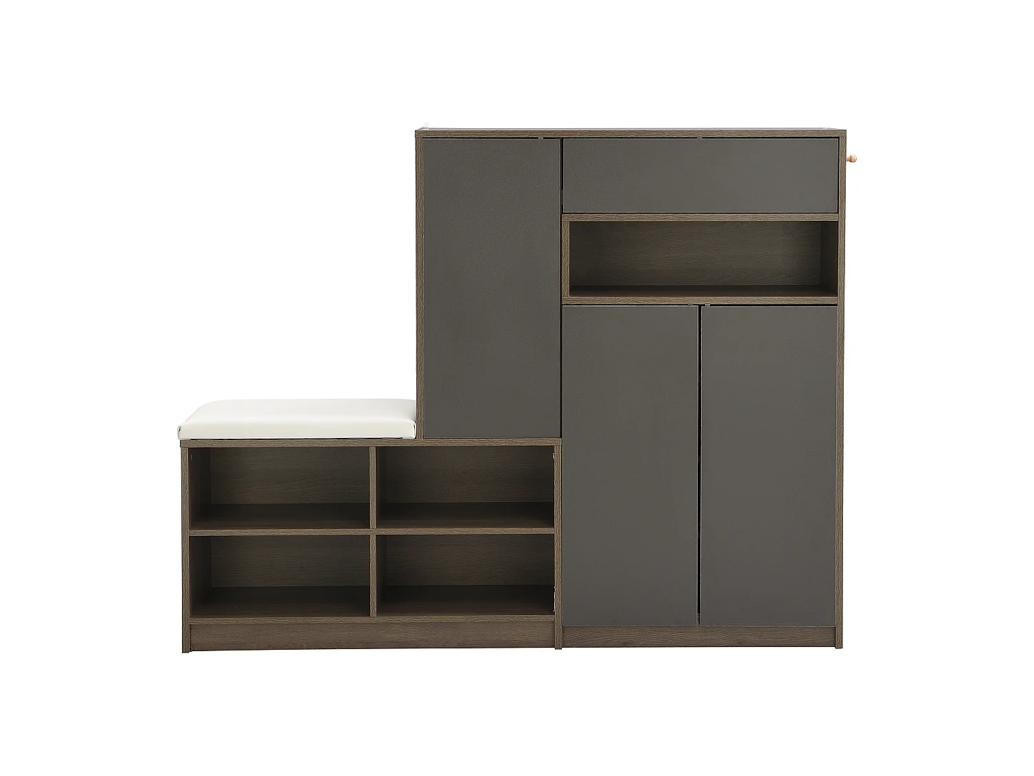 Meuble à chaussures avec banc, 3 portes et 1 tiroir - 140 x 35 x 110 cm - Panneaux de particules - Gris