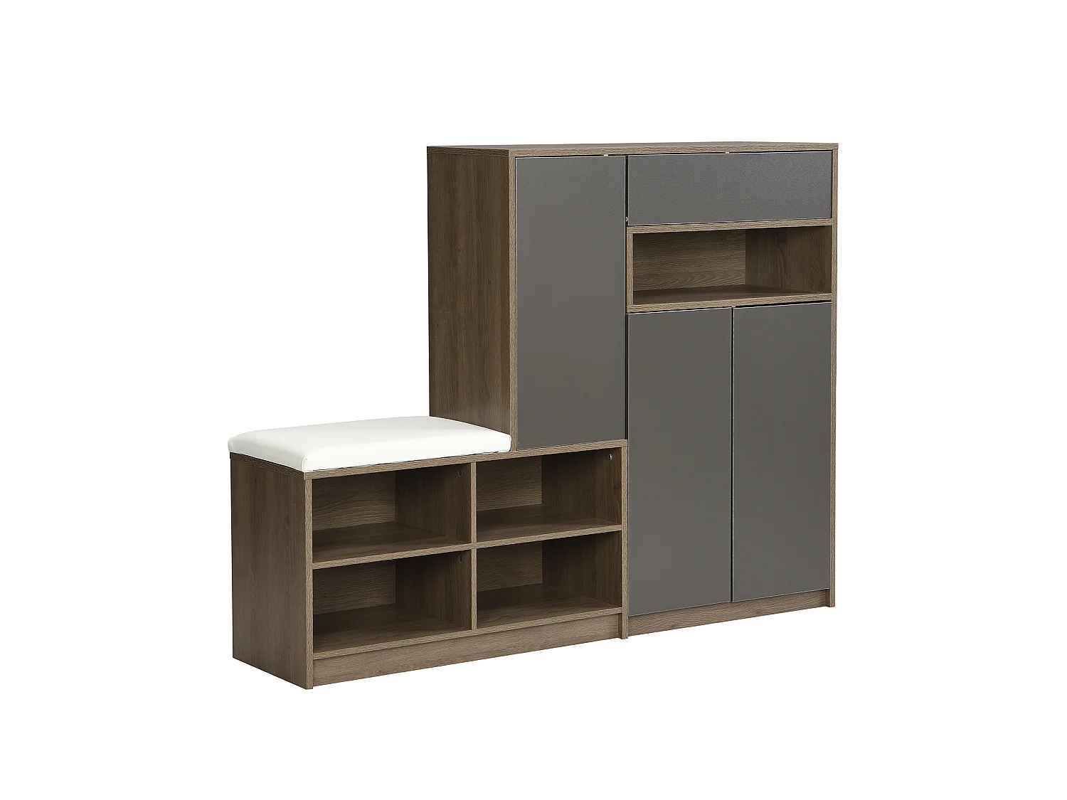Meuble à chaussures avec banc, 3 portes et 1 tiroir - 140 x 35 x 110 cm - Panneaux de particules - Gris