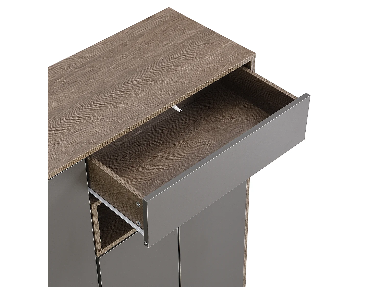 Meuble à chaussures avec banc, 3 portes et 1 tiroir - 140 x 35 x 110 cm - Panneaux de particules - Gris
