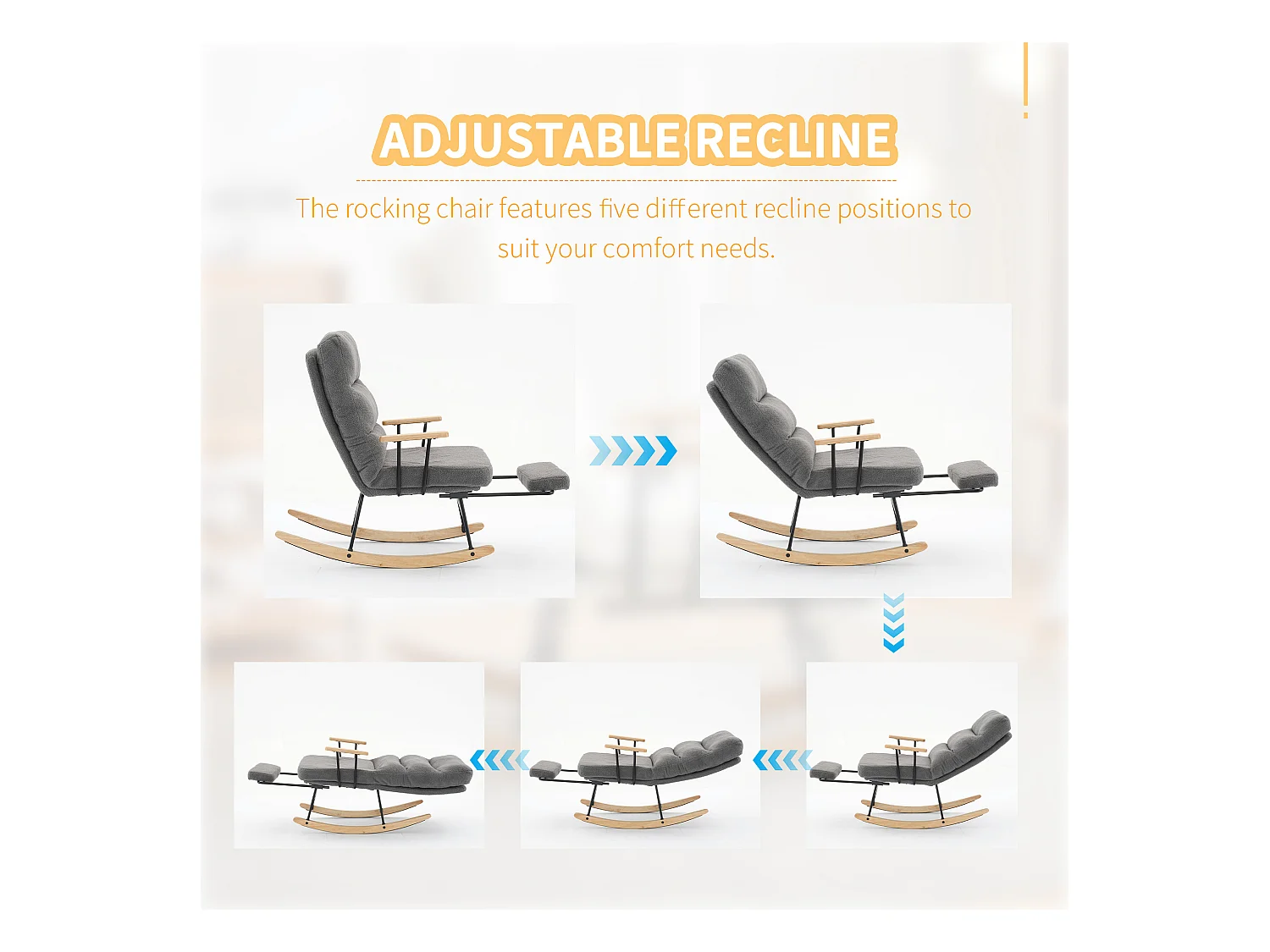 Fauteuil à bascule avec inclinaison et repose-pieds - 58 x 102 x 100 cm - Teddy-Polaire - Gris