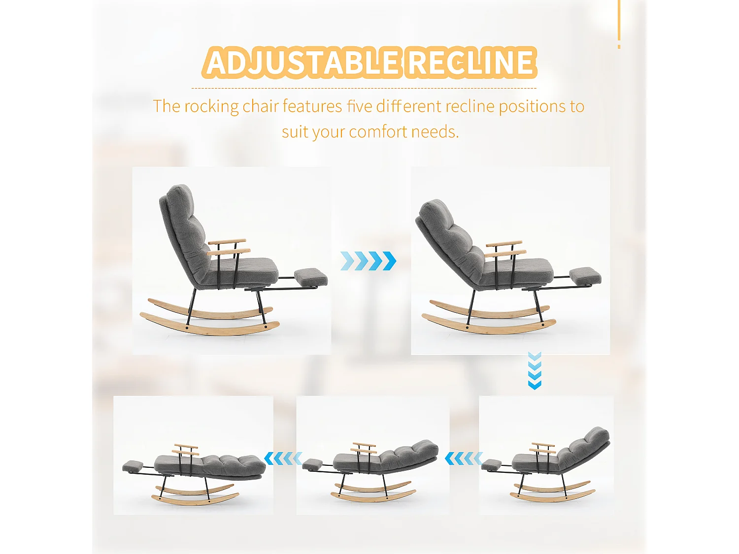 Fauteuil à bascule avec inclinaison et repose-pieds - 58 x 102 x 100 cm - Teddy-Polaire - gris