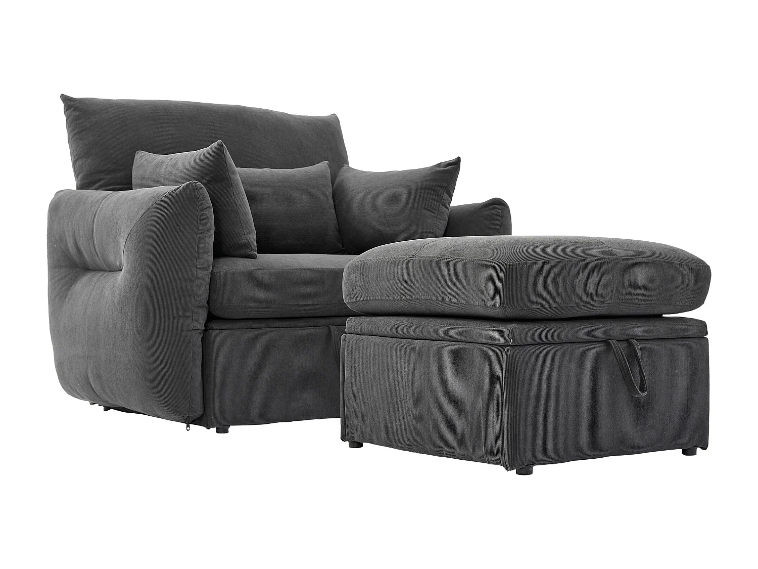 Moderne fauteuil met voetsteun en opbergruimte - 120 x 90 x 93 cm - Fluweel - Grijs